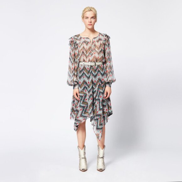 Isabel Marant Etoile "Enna" Asymetrical Printed Silk Dress, size 40 (fits 8/10) - Picture 1 of 10